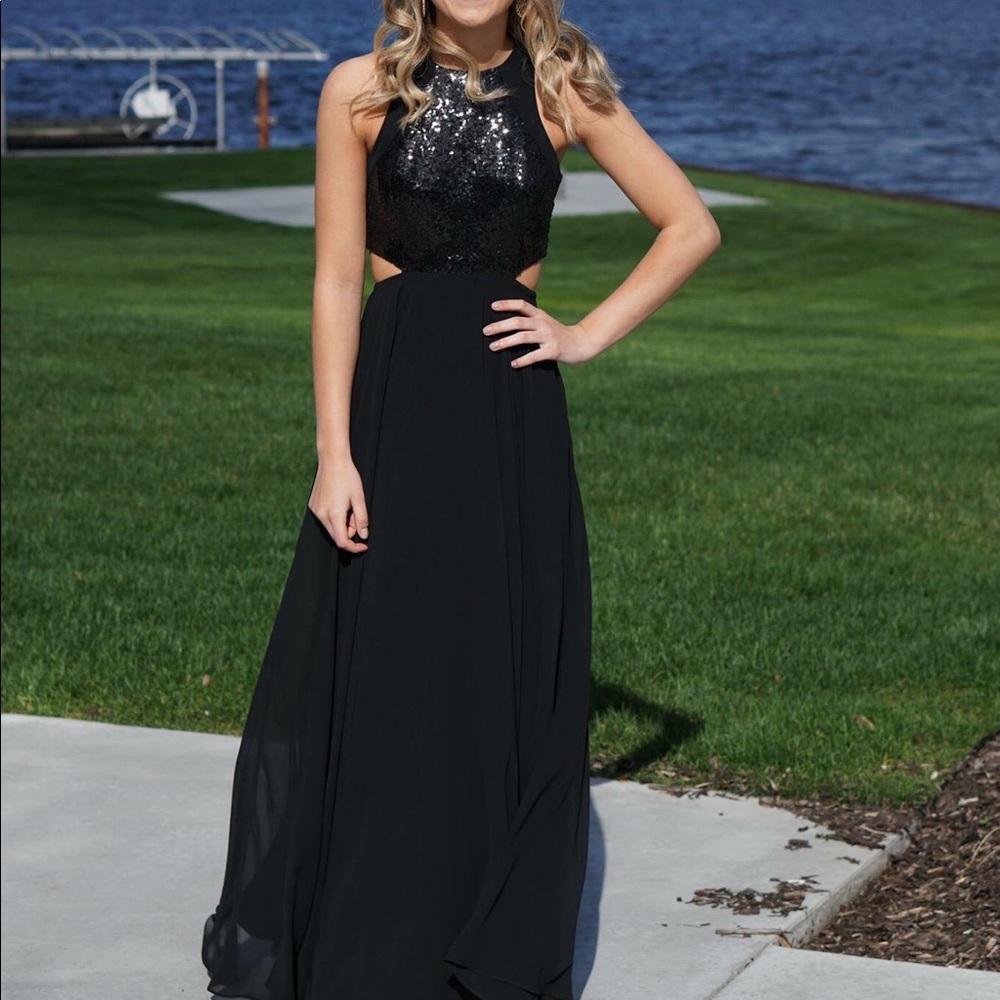 LULUS Black Sequined Maxi Dress long formal comfy